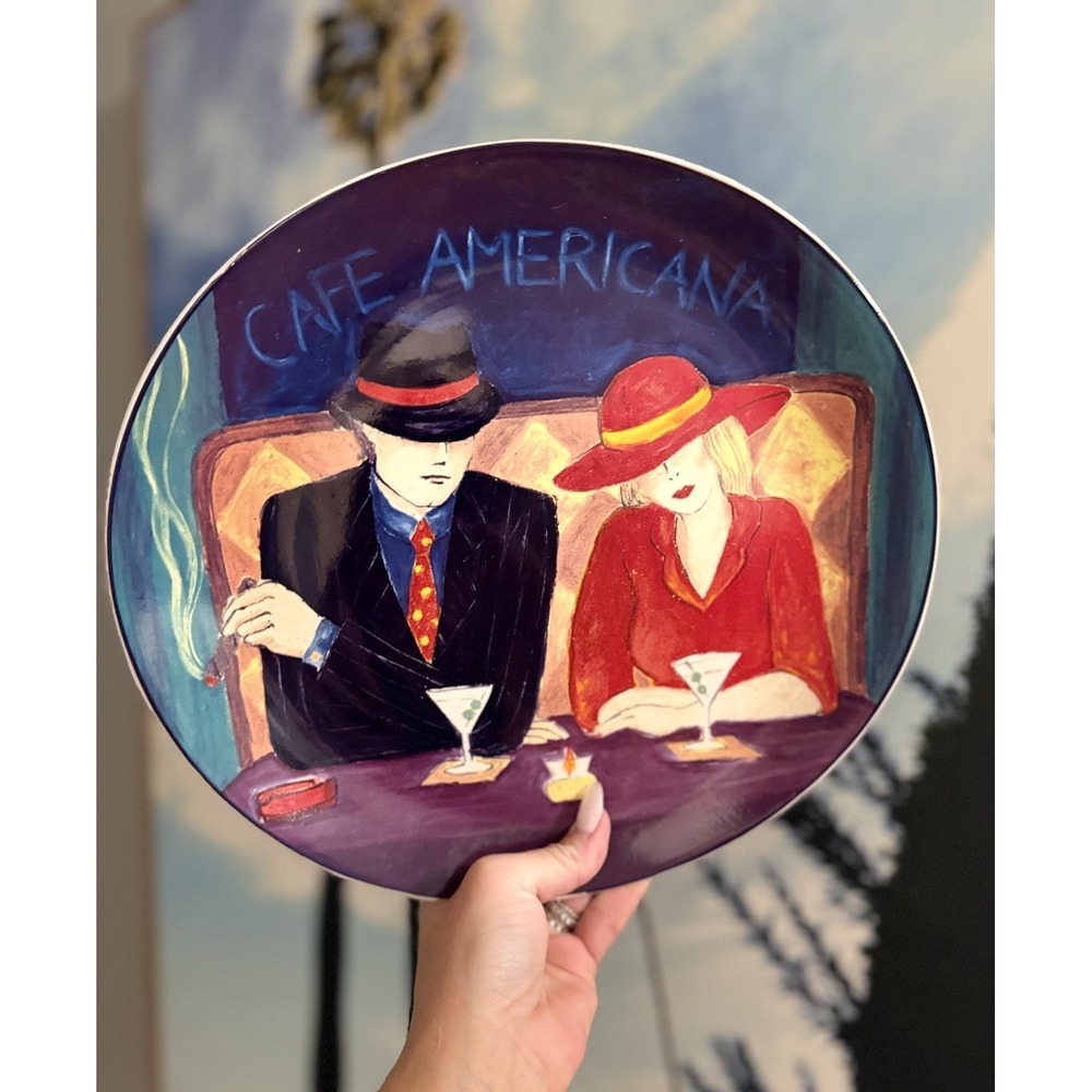 Vintage Sango CAFE AMERICANA Platter Plate Ceramic MCM Man & Women Martini
